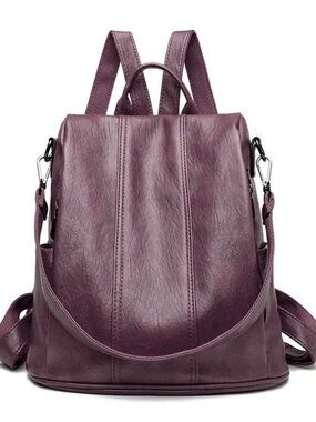 Vintage style Women's Purple genuine Leather Backpack Purse
